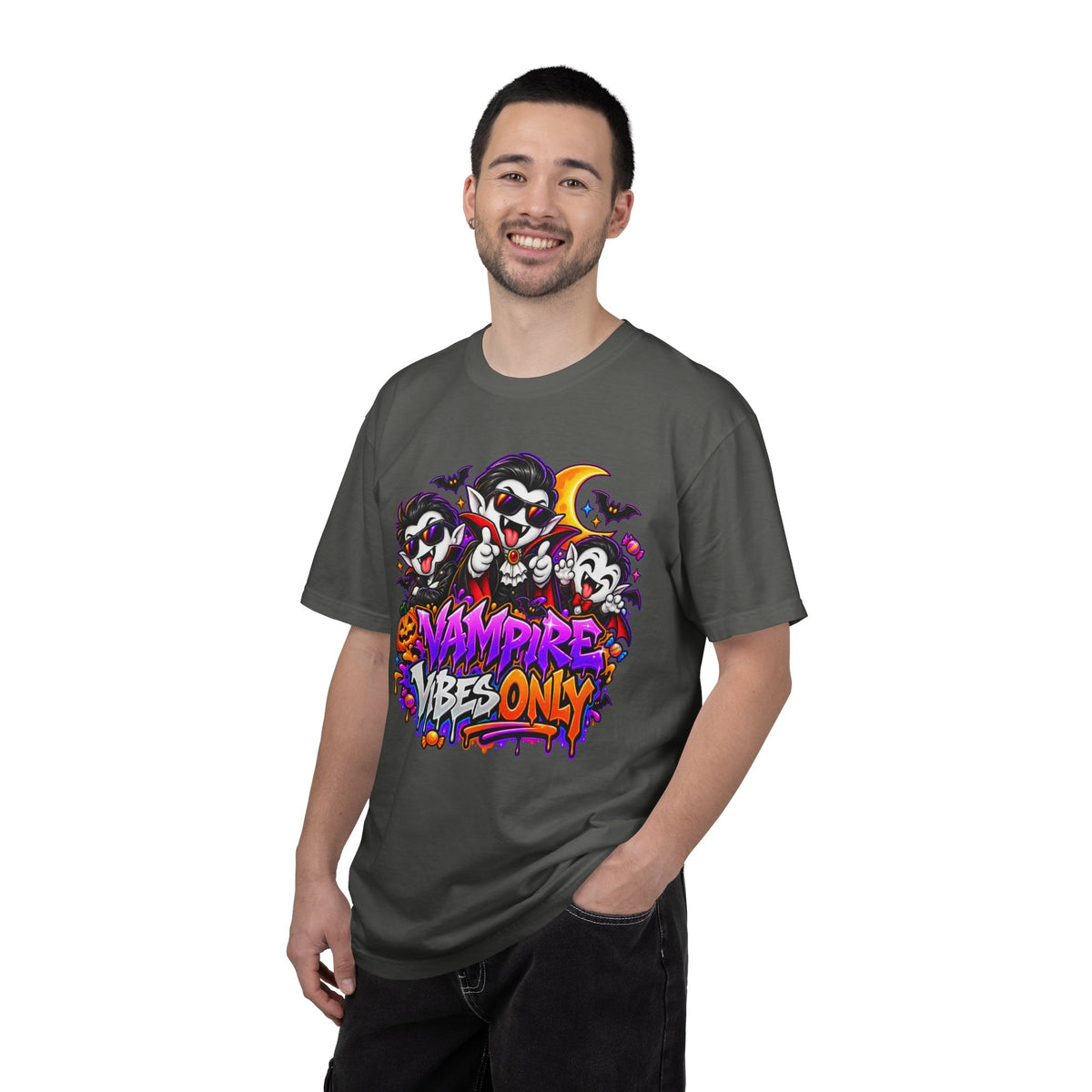 Neon Vampire Vibes Halloween Unisex Garment-Dyed T-Shirt Featuring a Cool Festora Vampire Crew