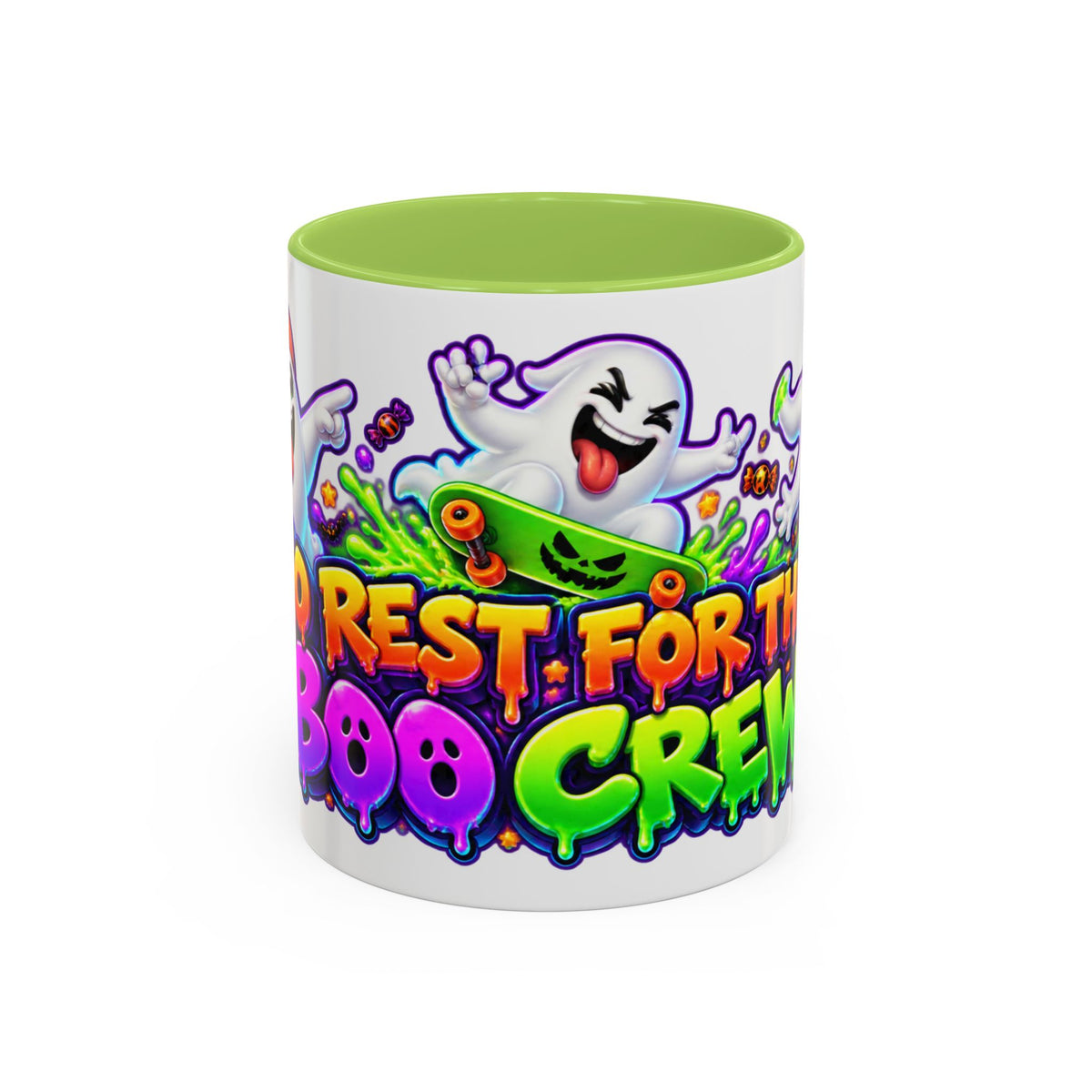No Rest for the Boo Crew Crazy Ghosts Halloween White Mug