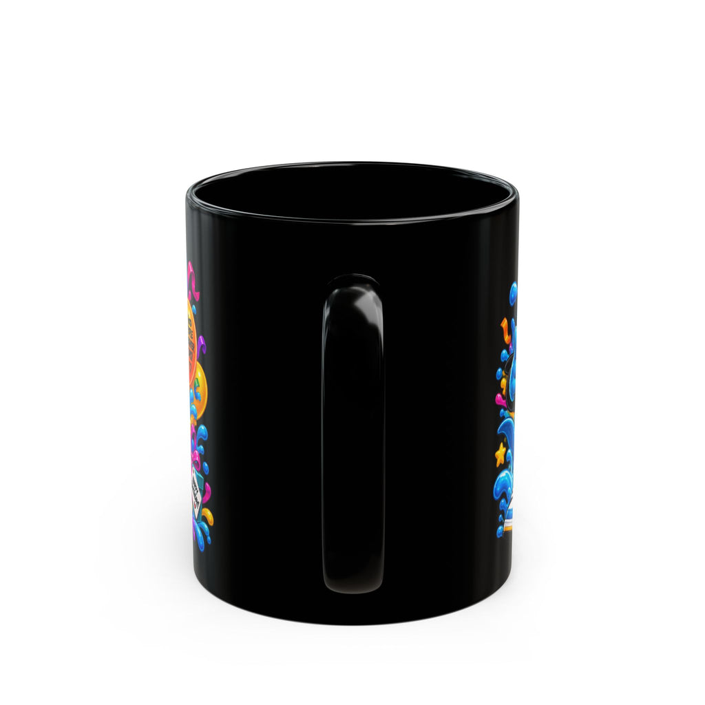 BIRTHDAY? LET’S MAKE WAVES! Black Ceramic Mug – Funny Shark Birthday Coffee Cup – Original FestoraShop Design