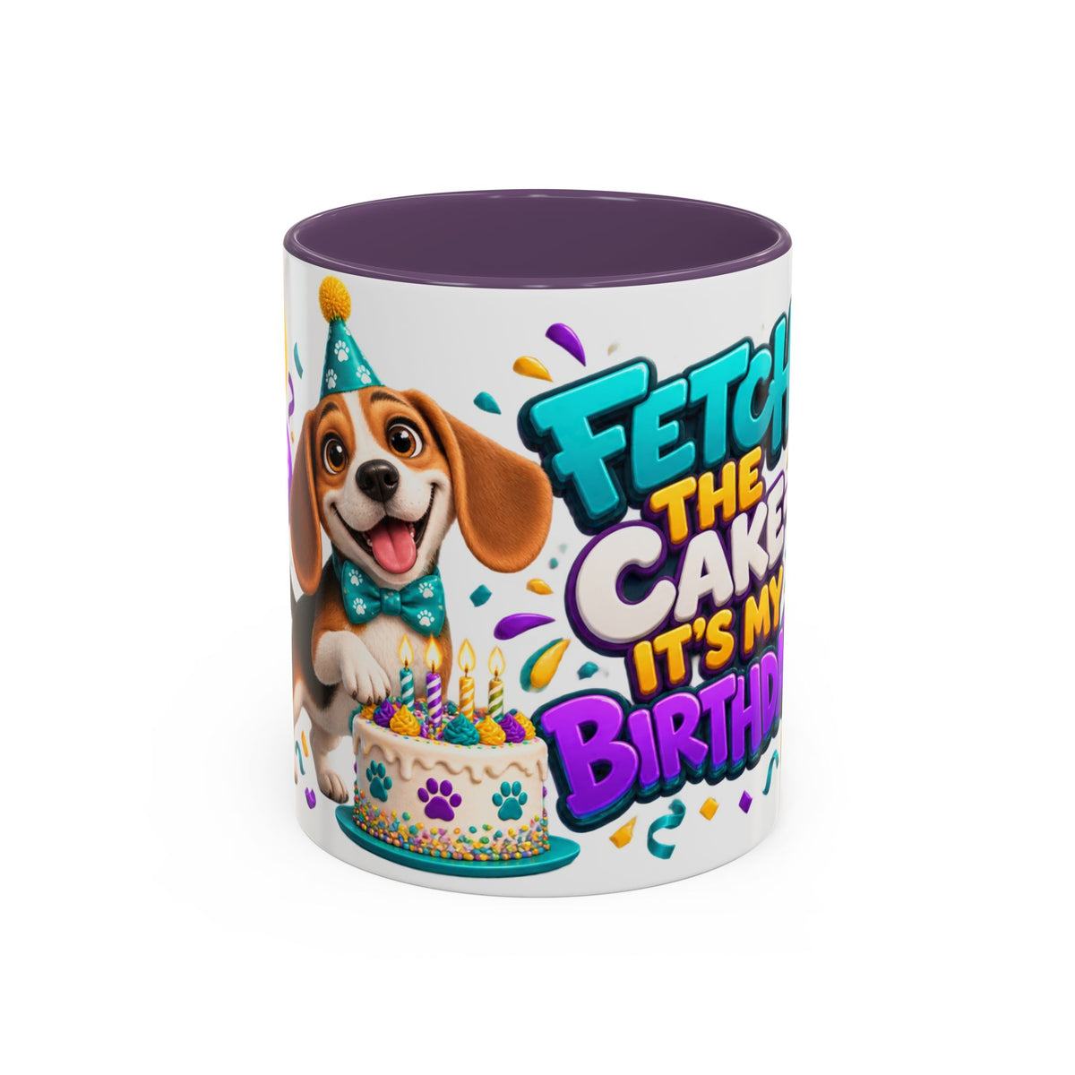 Beagle Birthday Mug – Fetch the Cake White Ceramic Coffee Cup