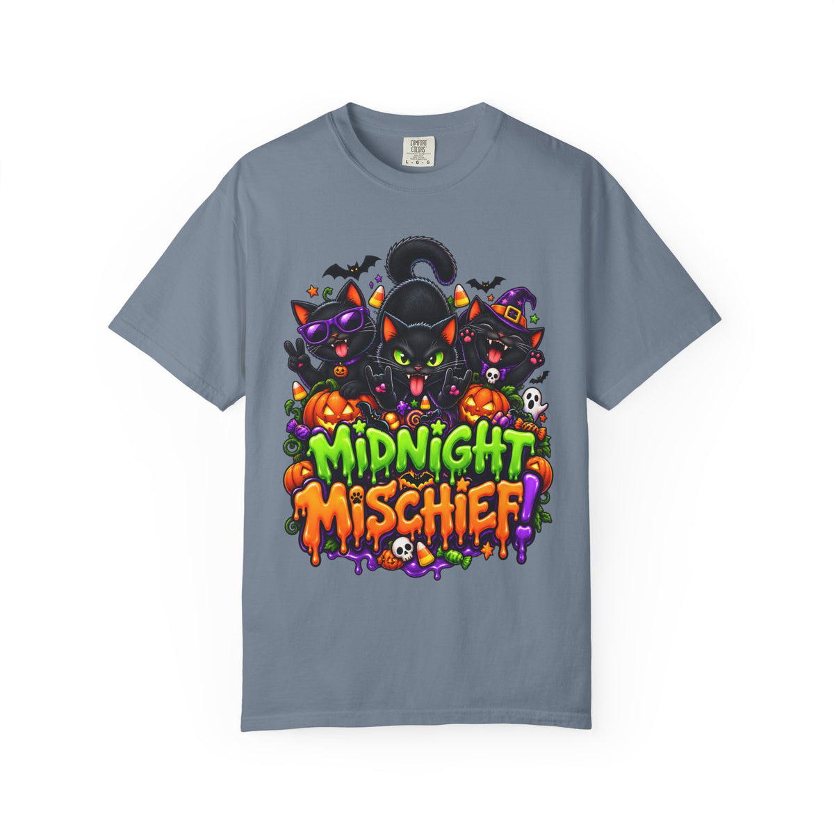 Midnight Mischief Halloween T-Shirt – Funny Black Cat Graphic Tee