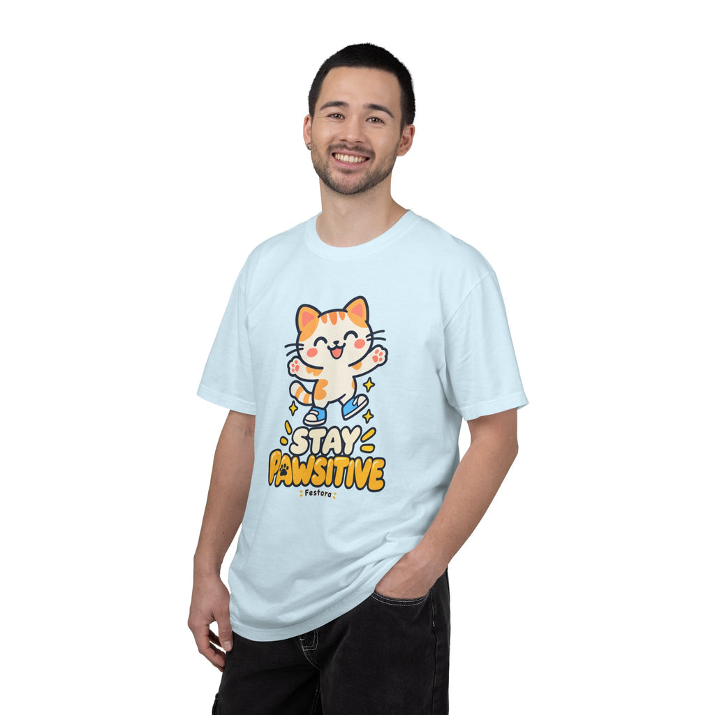 Stay Pawsitive – Cute Happy Cat Graphic T-Shirt