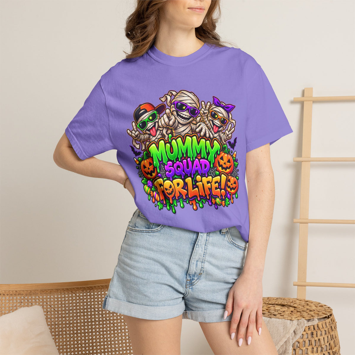 Mummy Squad For Life Halloween T-Shirt – Funny Colorful Mummy Graphic Tee