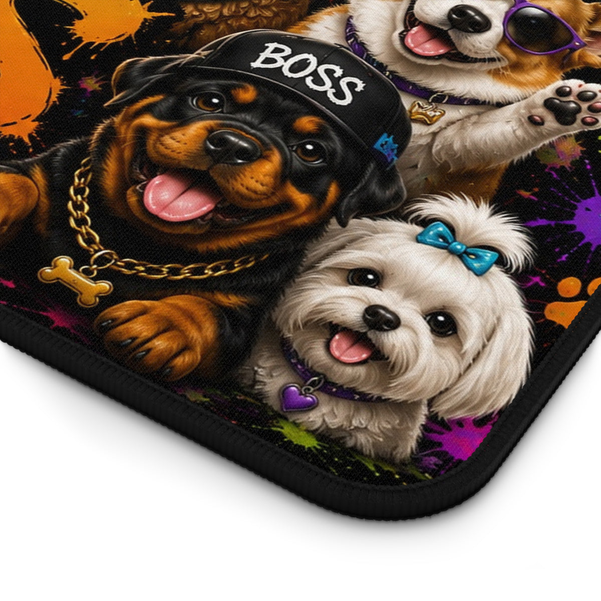 Dog Collage Desk Mat — 'Dogs Stay Pawsitive' Colorful Pet Office Mouse Pad
