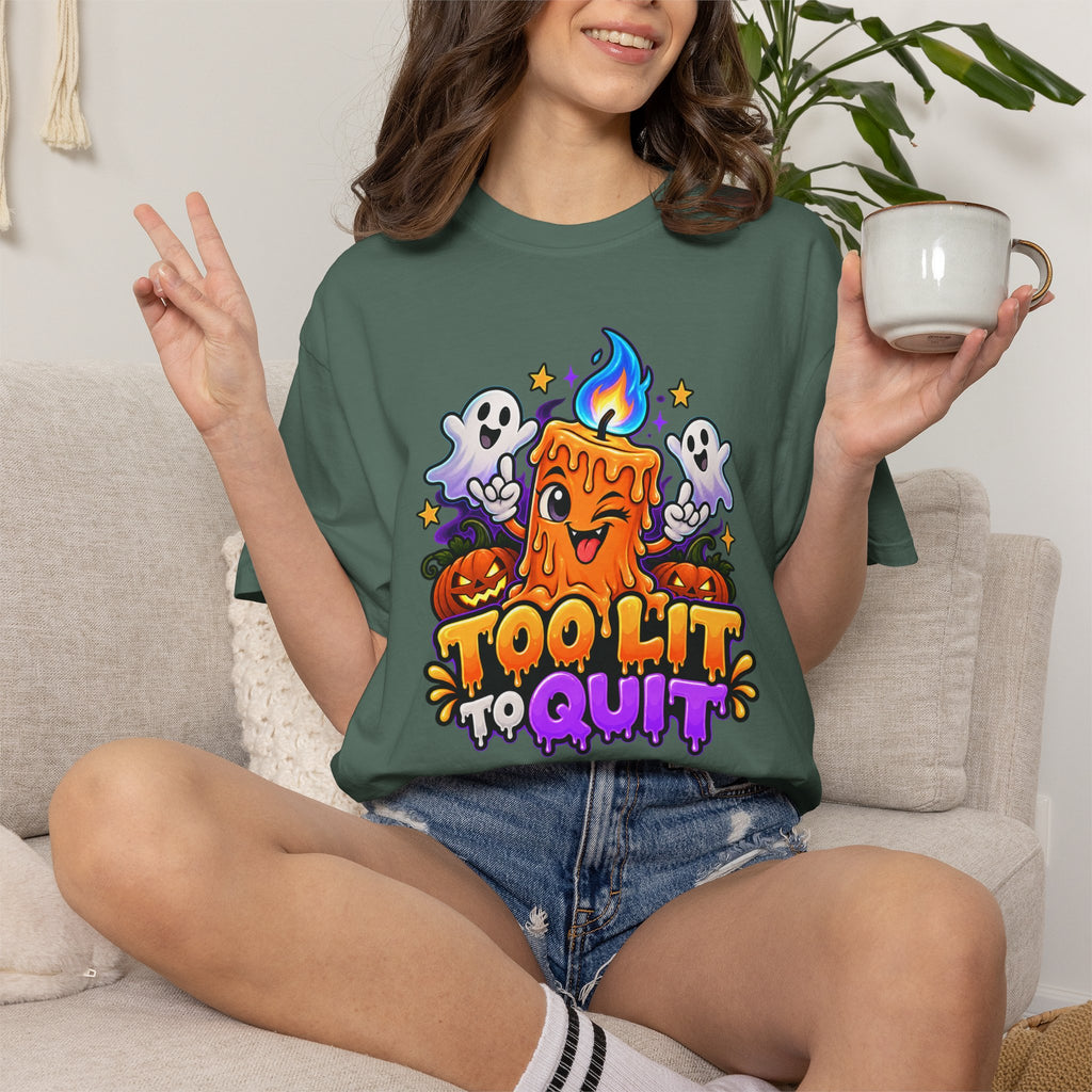 Too Lit to Quit – Funny Halloween Candle T-Shirt