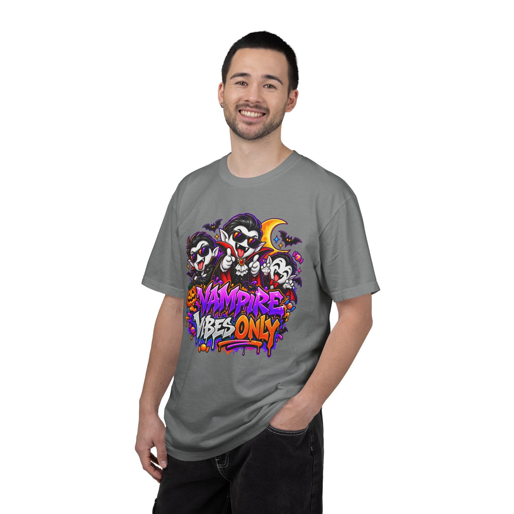Neon Vampire Vibes Halloween Unisex Garment-Dyed T-Shirt Featuring a Cool Festora Vampire Crew
