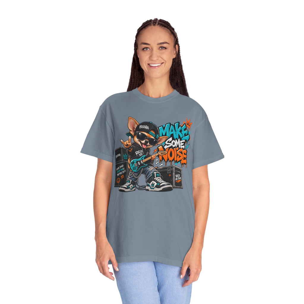 Make Some Noise Rocco Graphic T-Shirt — Streetwear Rock Dog Tee