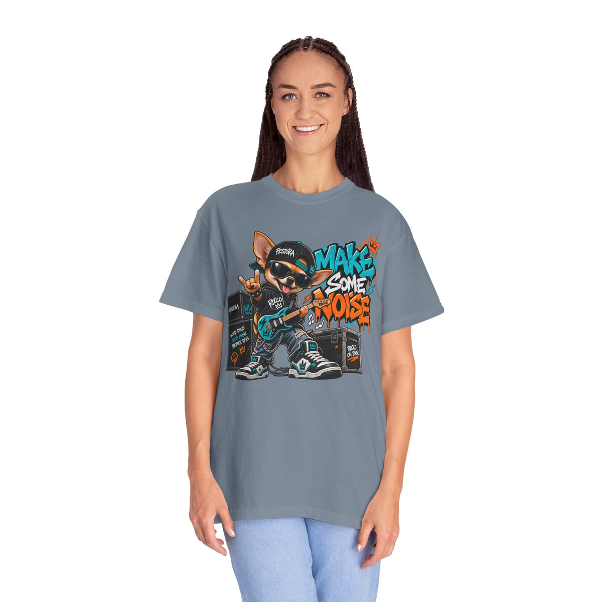 Make Some Noise Rocco Graphic T-Shirt — Streetwear Rock Dog Tee