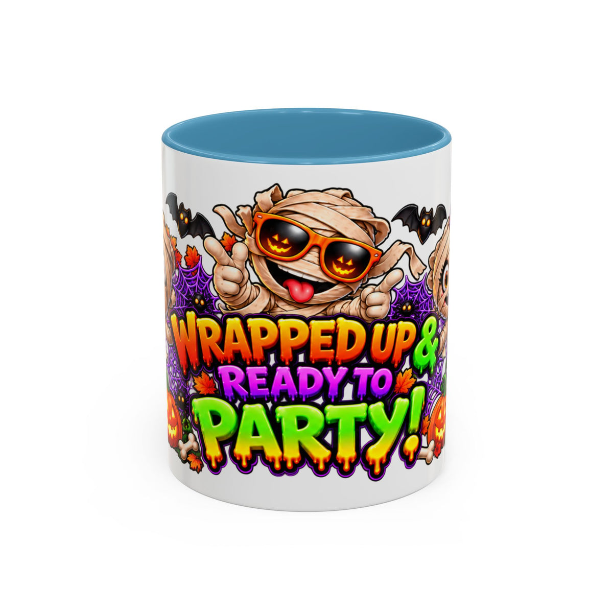 Wrapped Up & Ready to Party White Mug – Funny Mummies & Spooky Party Design