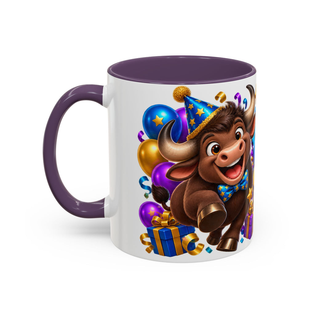 Birthday Stampede White Mug – Cute Buffalo Birthday Cup, Colorful Fun Party Gift
