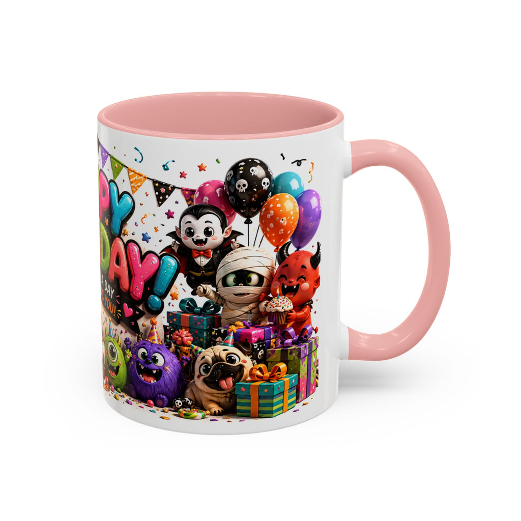 Happy Birthday Accent Coffee Mug — Colorful 3D Birthday Party Design (11/15oz)