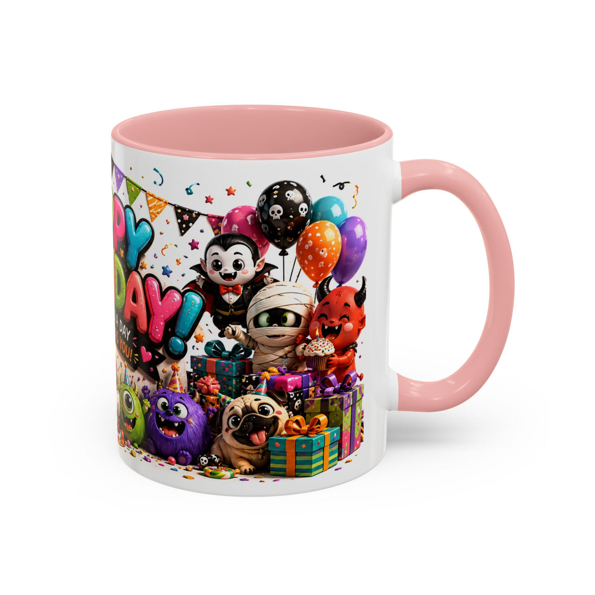 Happy Birthday Accent Coffee Mug — Colorful 3D Birthday Party Design (11/15oz)