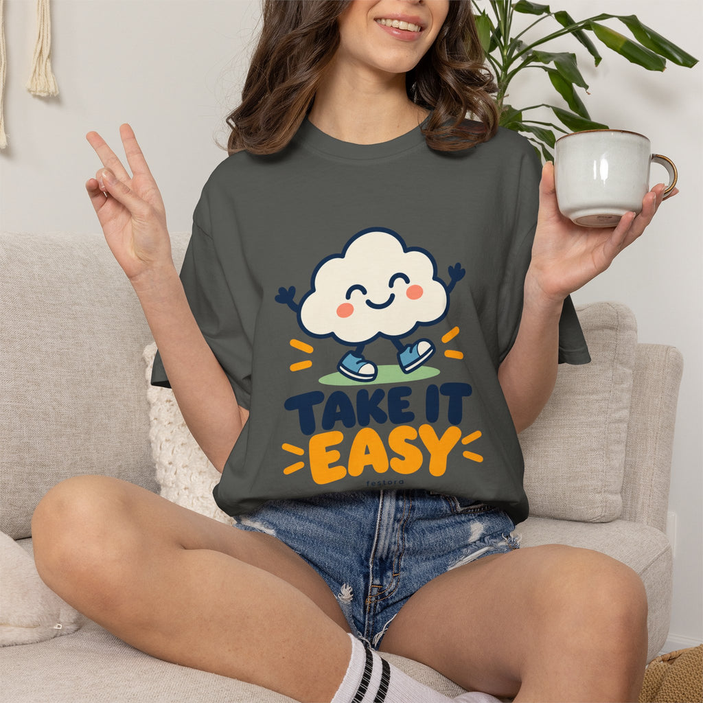 Take It Easy – Happy Cloud Graphic T-Shirt | Festora Everyday