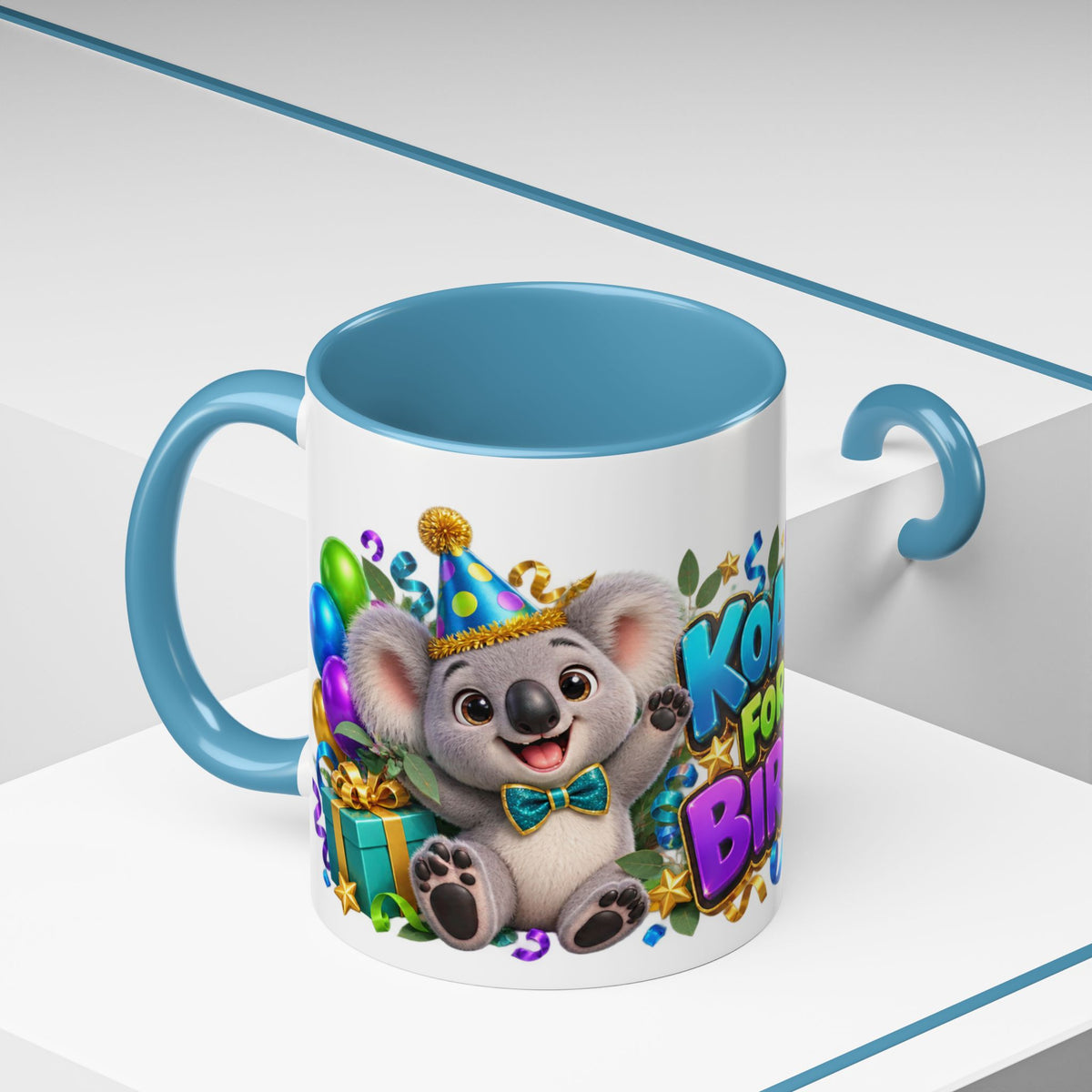 Koala-Fied for a Great Birthday White Mug – Cute Koala Birthday Cup, Colorful Fun Party Gift