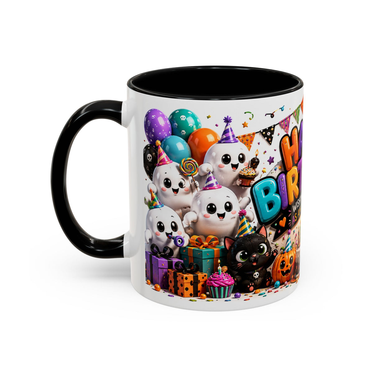 Happy Birthday Accent Coffee Mug — Colorful 3D Birthday Party Design (11/15oz)