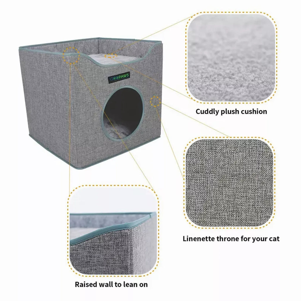 Foldable Cat Condo & Cube Bed – Cozy Hideaway with Reversible Cushions