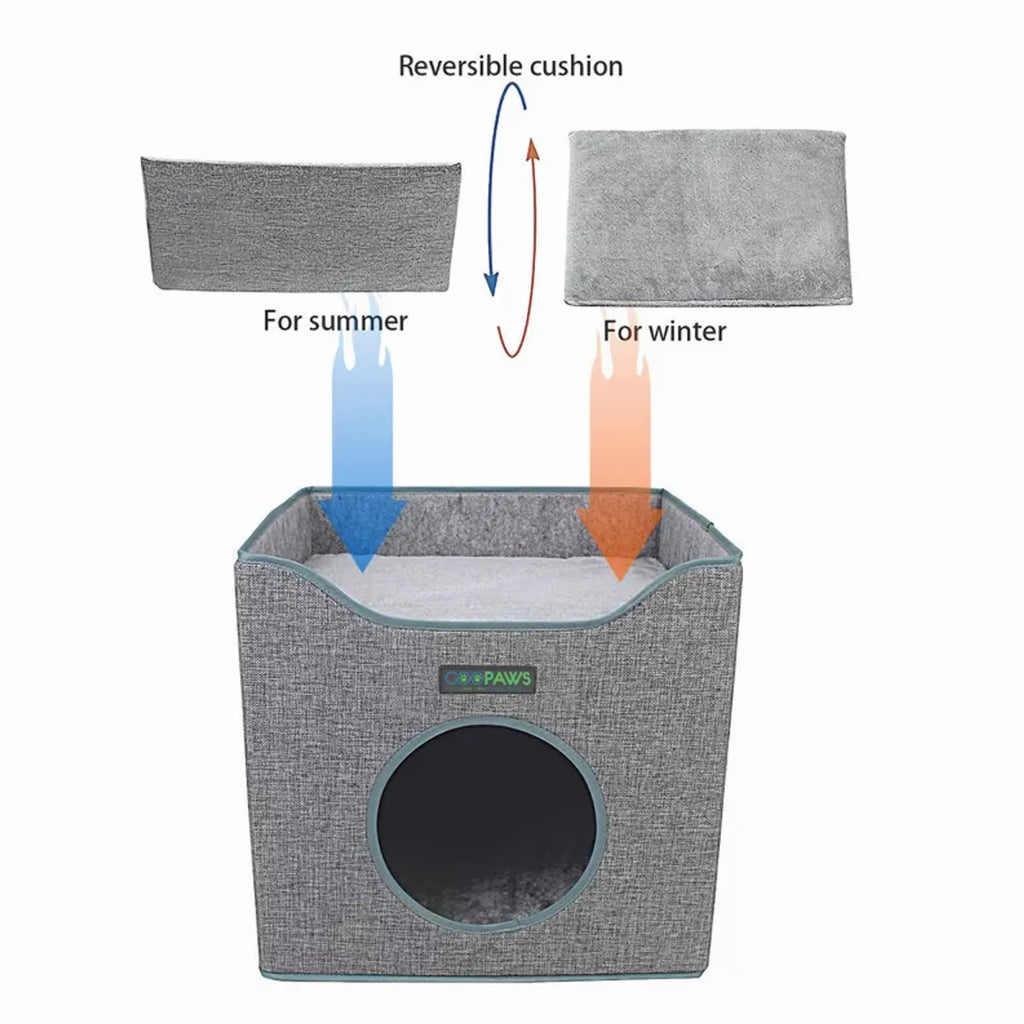 Foldable Cat Condo & Cube Bed – Cozy Hideaway with Reversible Cushions