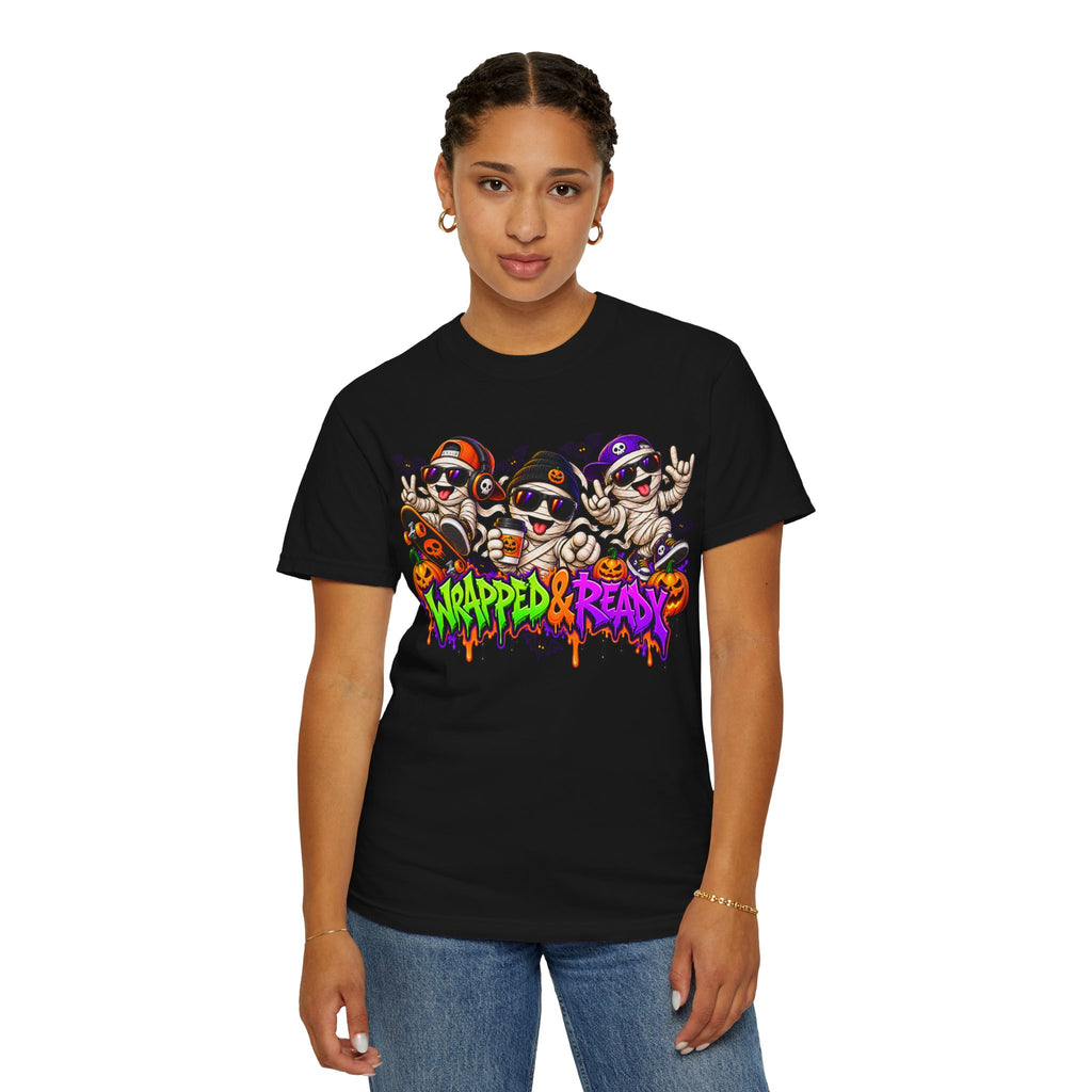 Wrapped & Ready – Halloween Mummy Crew Graphic T-Shirt