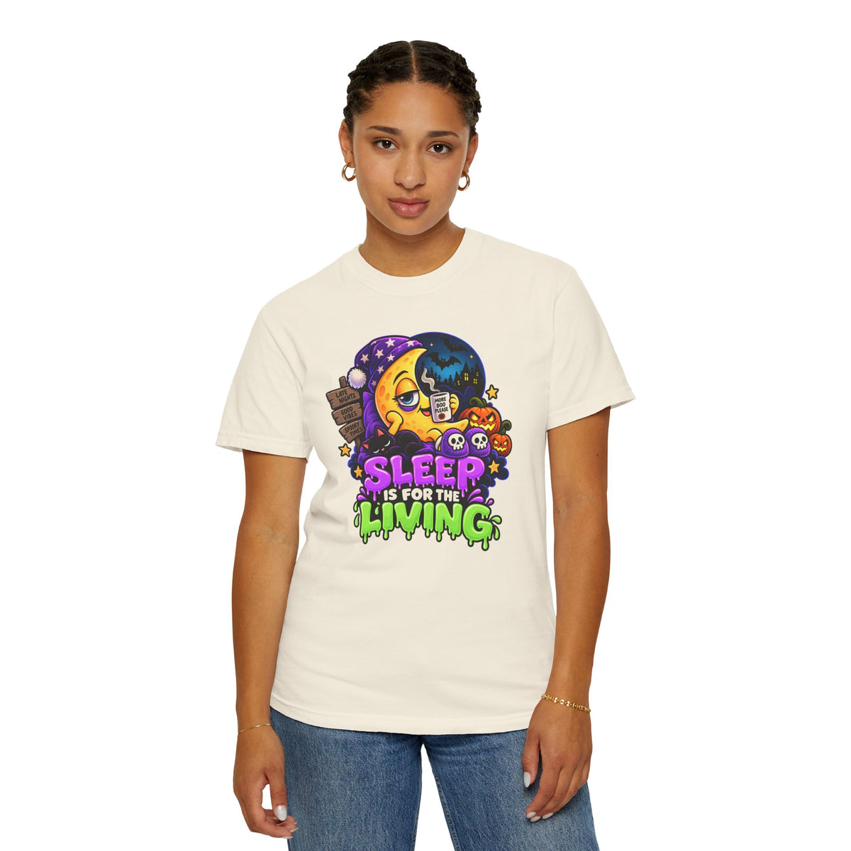 Sleep Is for the Living – Funny Halloween Moon T-Shirt