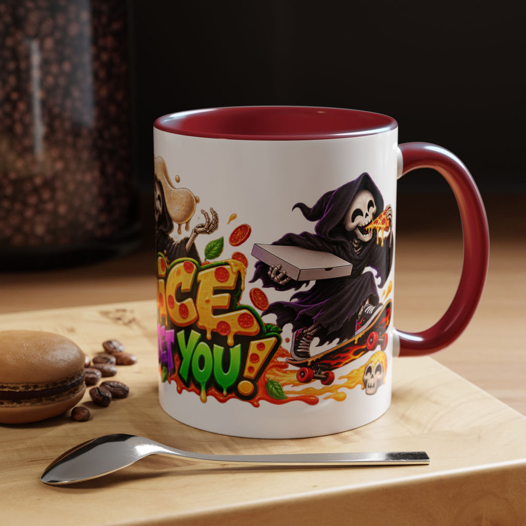 Slice to Meet You Funny Grim Reaper Pizza Halloween White Mug