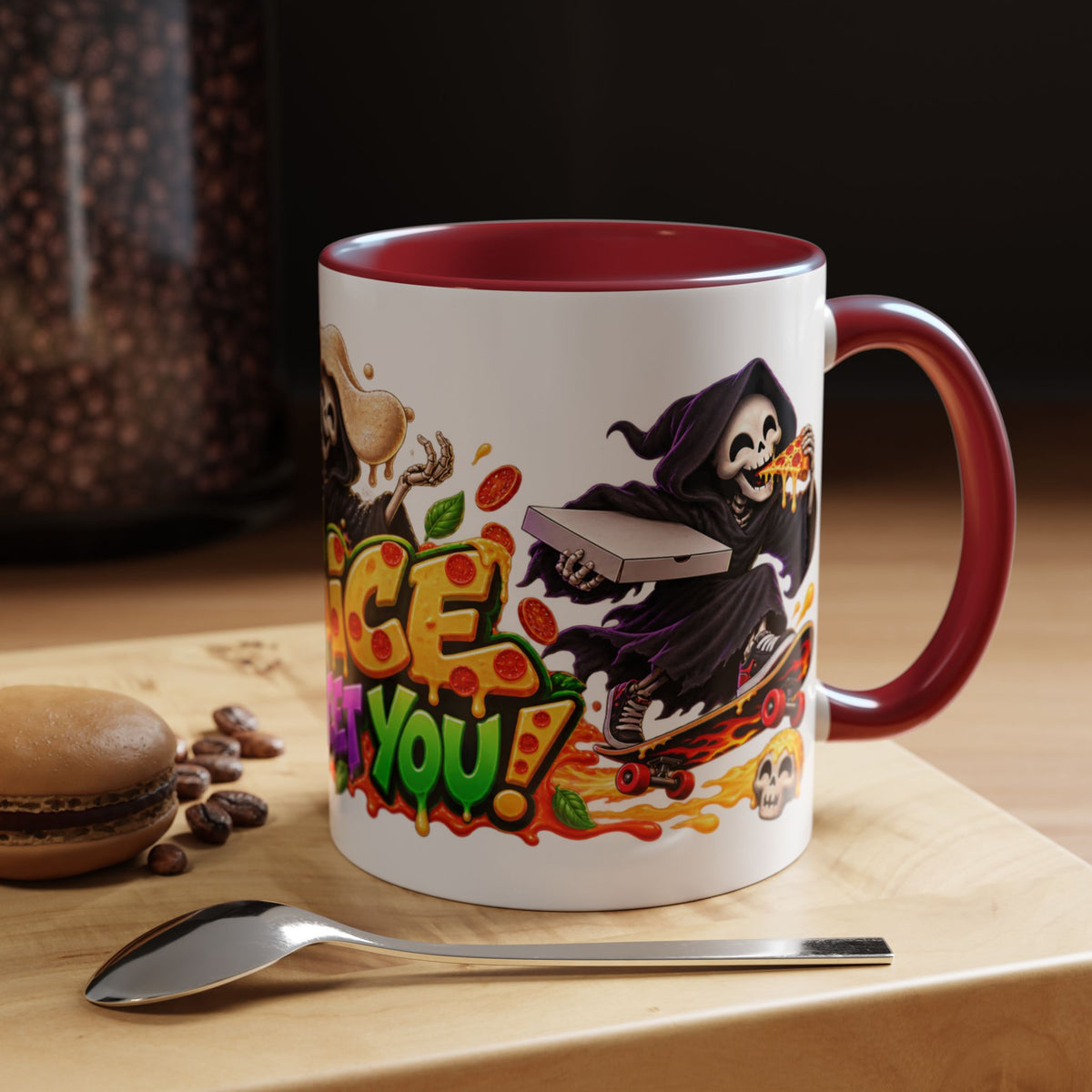 Slice to Meet You Funny Grim Reaper Pizza Halloween White Mug