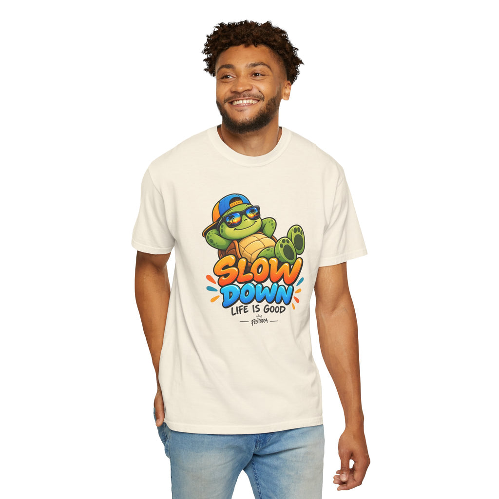 Slow Down, Life Is Good – Turtle Graphic T-Shirt | Festora Everyday