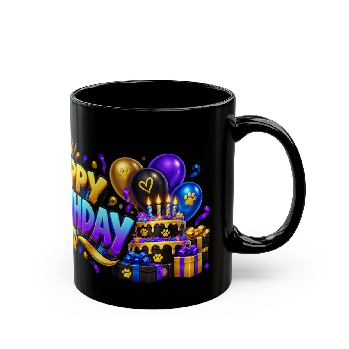 Cool Black Panther Happy Birthday Mug – Purple Blue & Gold Birthday Design – FestoraShop Black Coffee Mug
