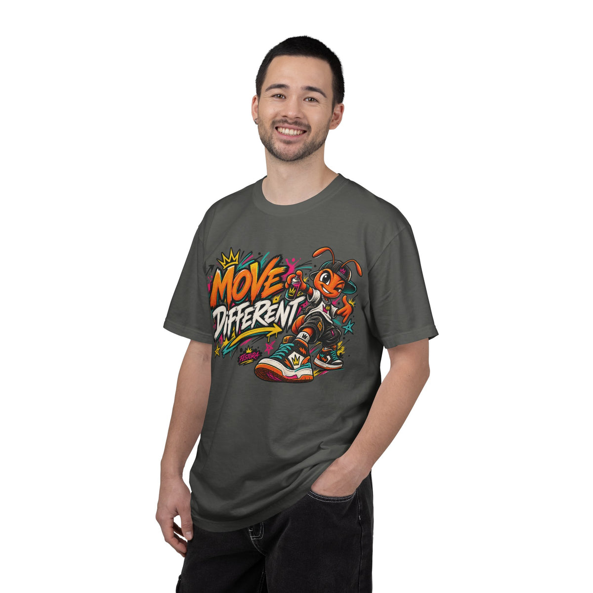 Move Different Graphic T-Shirt — Streetwear Skate Ant Mascot Design