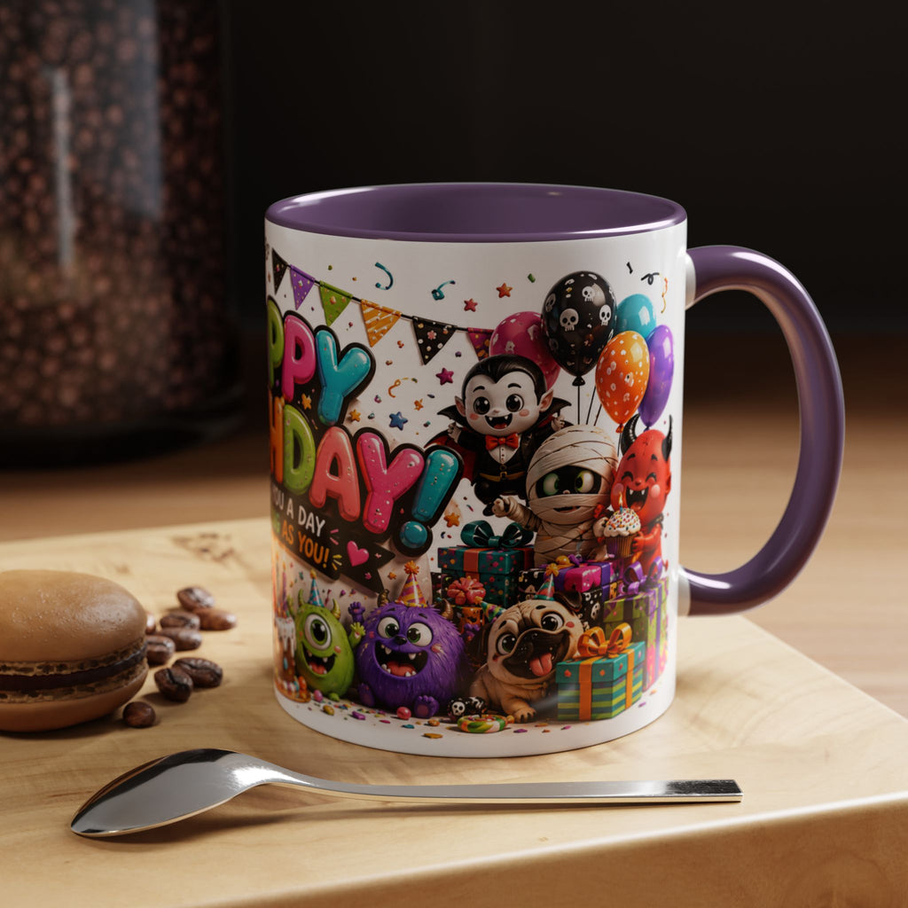 Happy Birthday Accent Coffee Mug — Colorful 3D Birthday Party Design (11/15oz)
