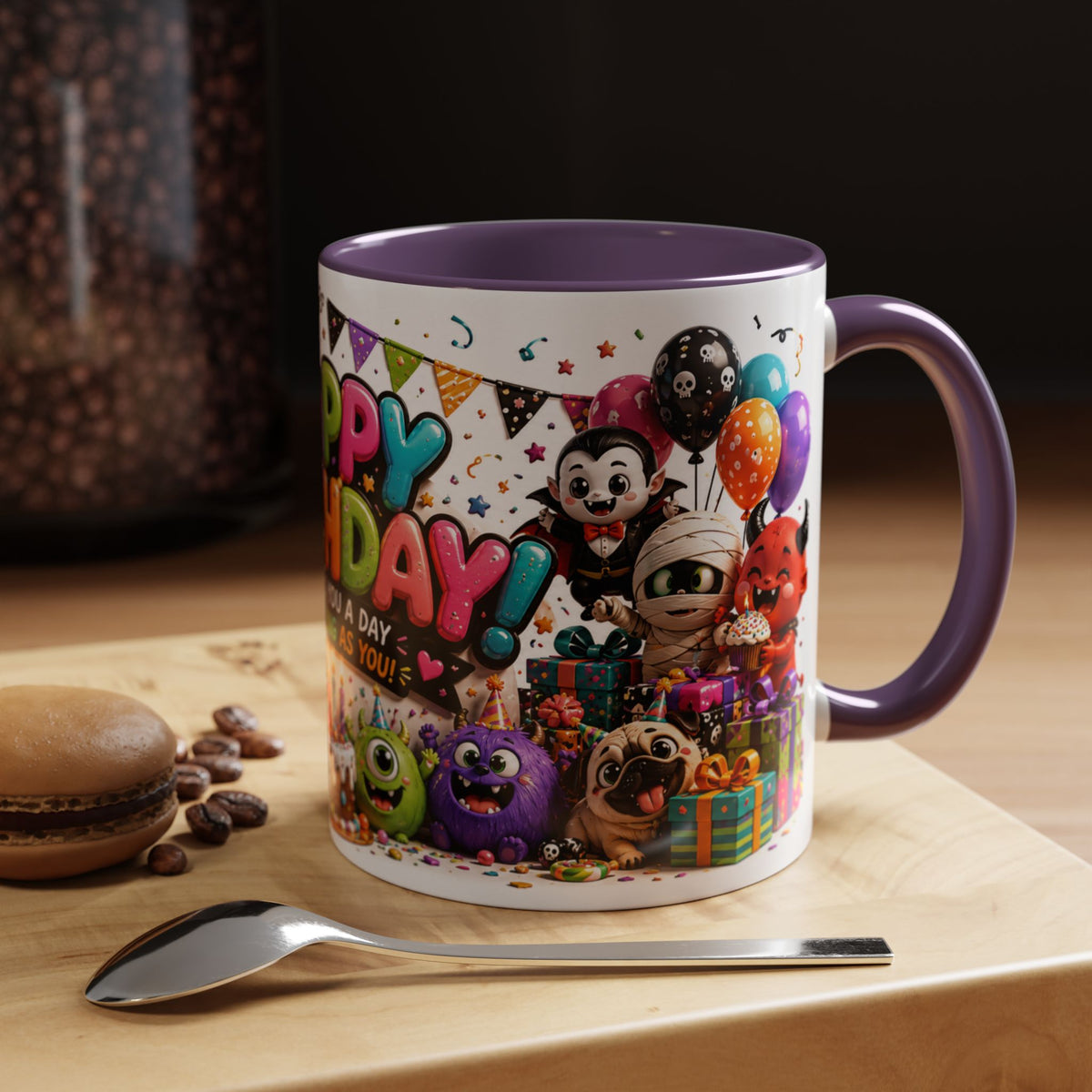 Happy Birthday Accent Coffee Mug — Colorful 3D Birthday Party Design (11/15oz)