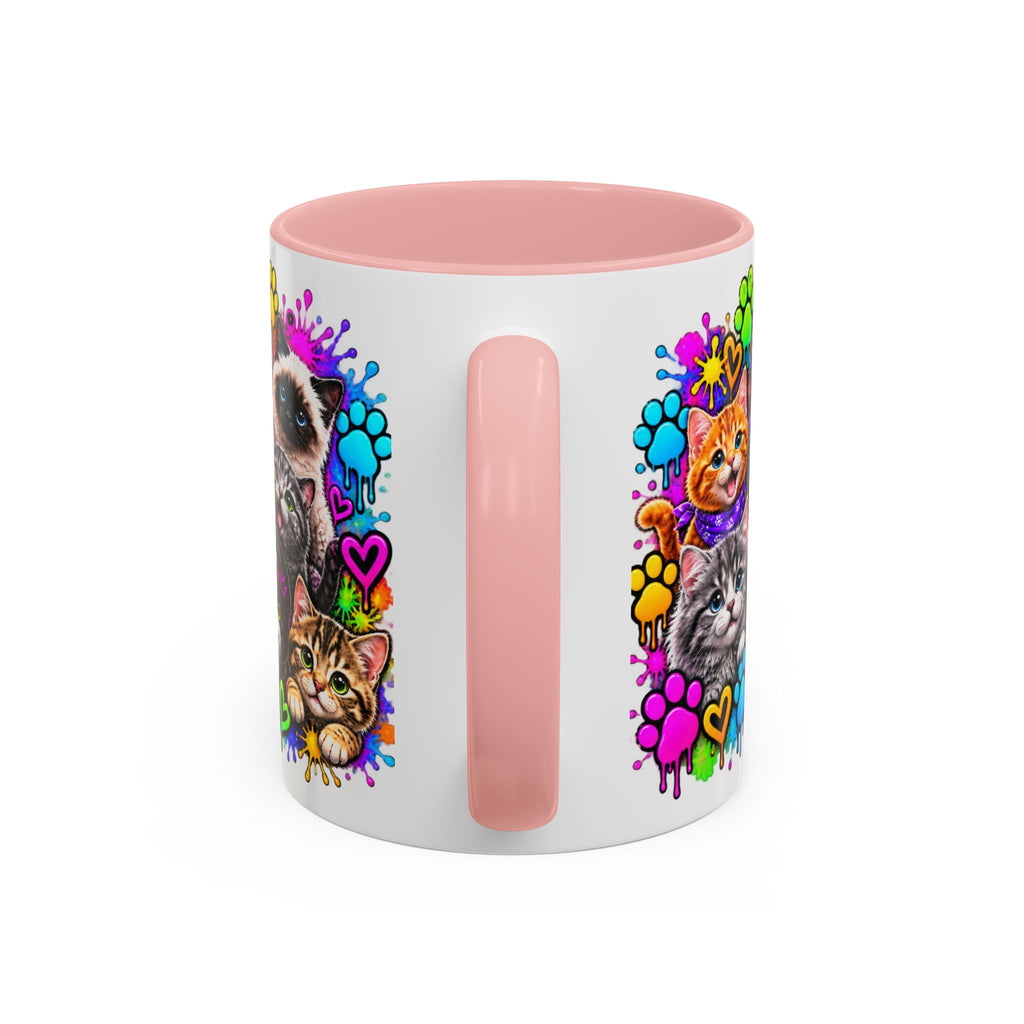 Cats Stay Pawsitive Accent Coffee Mug – Colorful Cute Cat Paw Print Design (11oz)