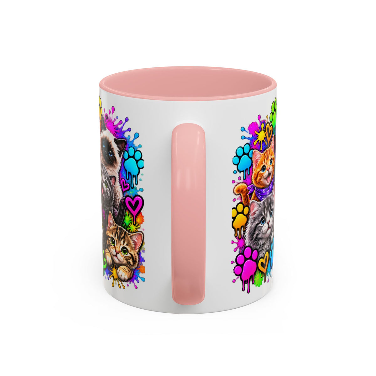 Cats Stay Pawsitive Accent Coffee Mug – Colorful Cute Cat Paw Print Design (11oz)