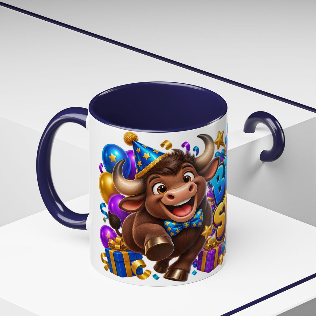 Birthday Stampede White Mug – Cute Buffalo Birthday Cup, Colorful Fun Party Gift