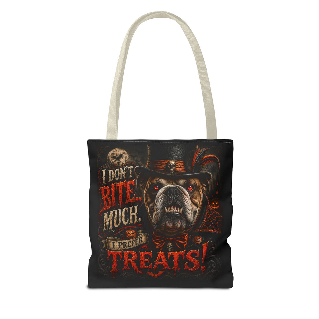 Halloween Bulldog Tote Bag - "I Don't Bite Much, I Prefer Treats!" Candy Bag