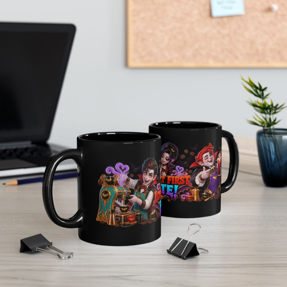 Love at First Bite Vampire Barista Halloween Black Mug