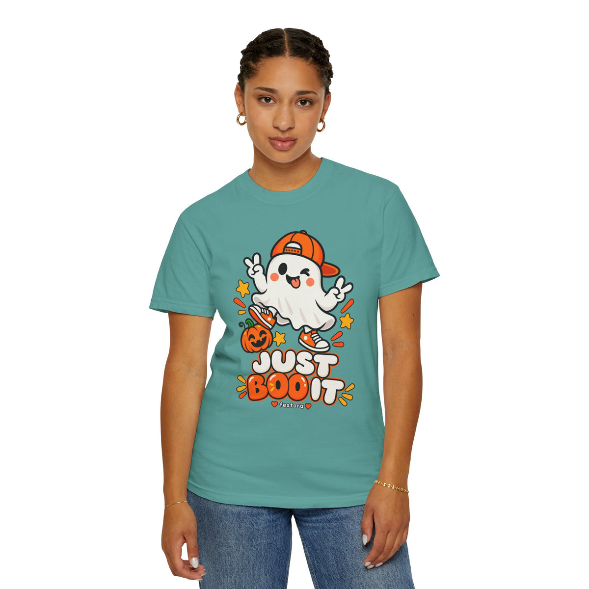 Just Boo It Halloween T-Shirt | Cute Skater Ghost Graphic Tee