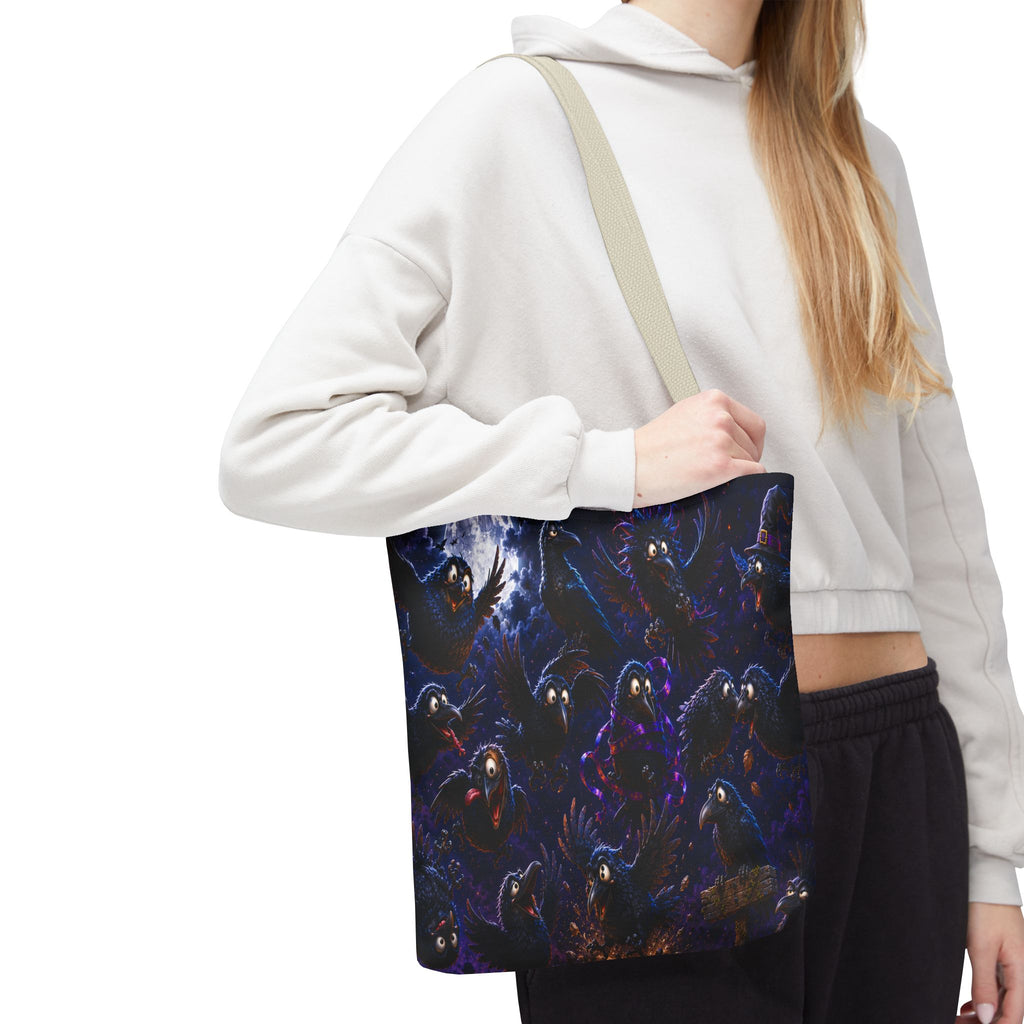 Crows at Midnight Tote Bag — Gothic Raven Moon AOP Tote for Halloween & Everyday