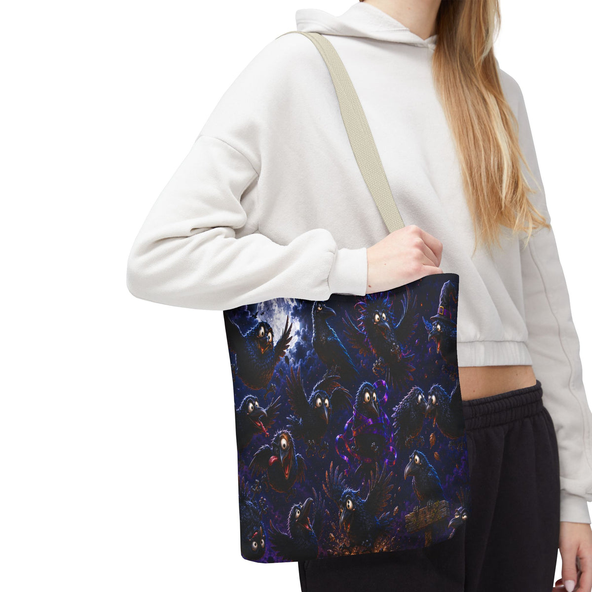 Crows at Midnight Tote Bag — Gothic Raven Moon AOP Tote for Halloween & Everyday