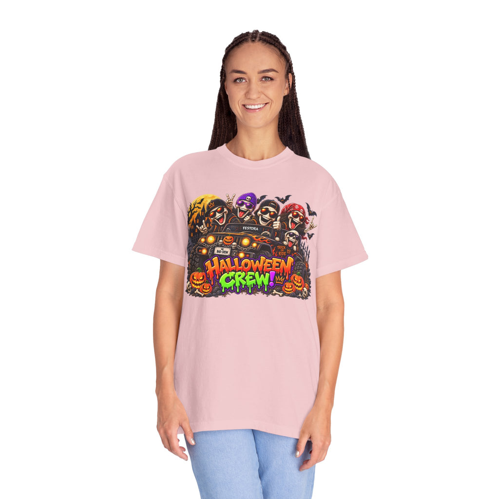 Halloween Crew T-Shirt – Skeleton Jeep Spooky Graphic Tee