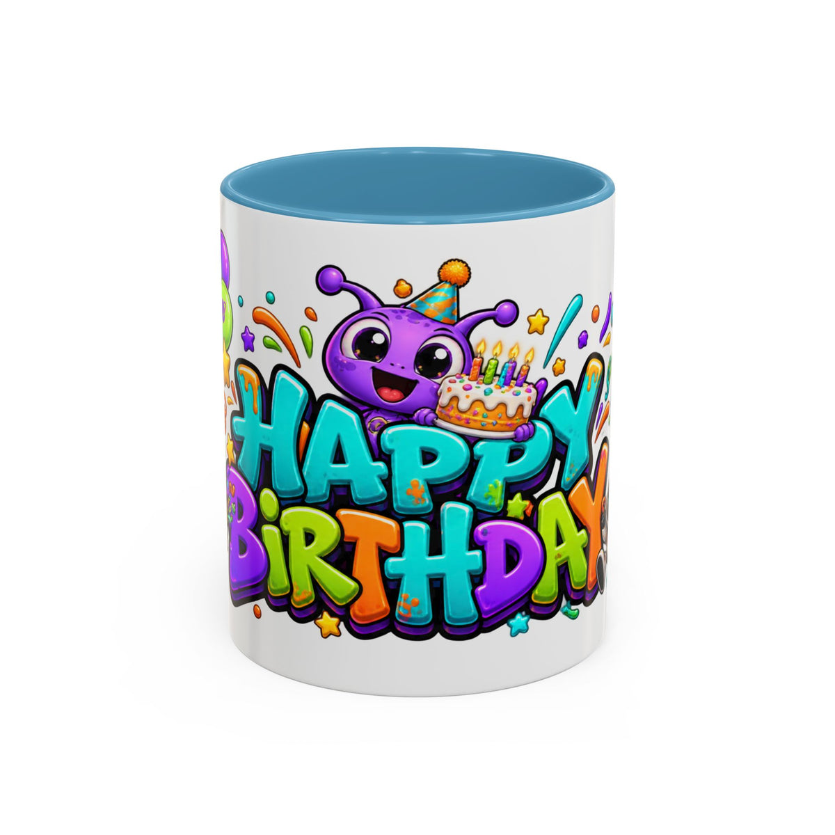 Happy Birthday Alien Mug – Colorful Space Party Cup with Cute Aliens & Robots