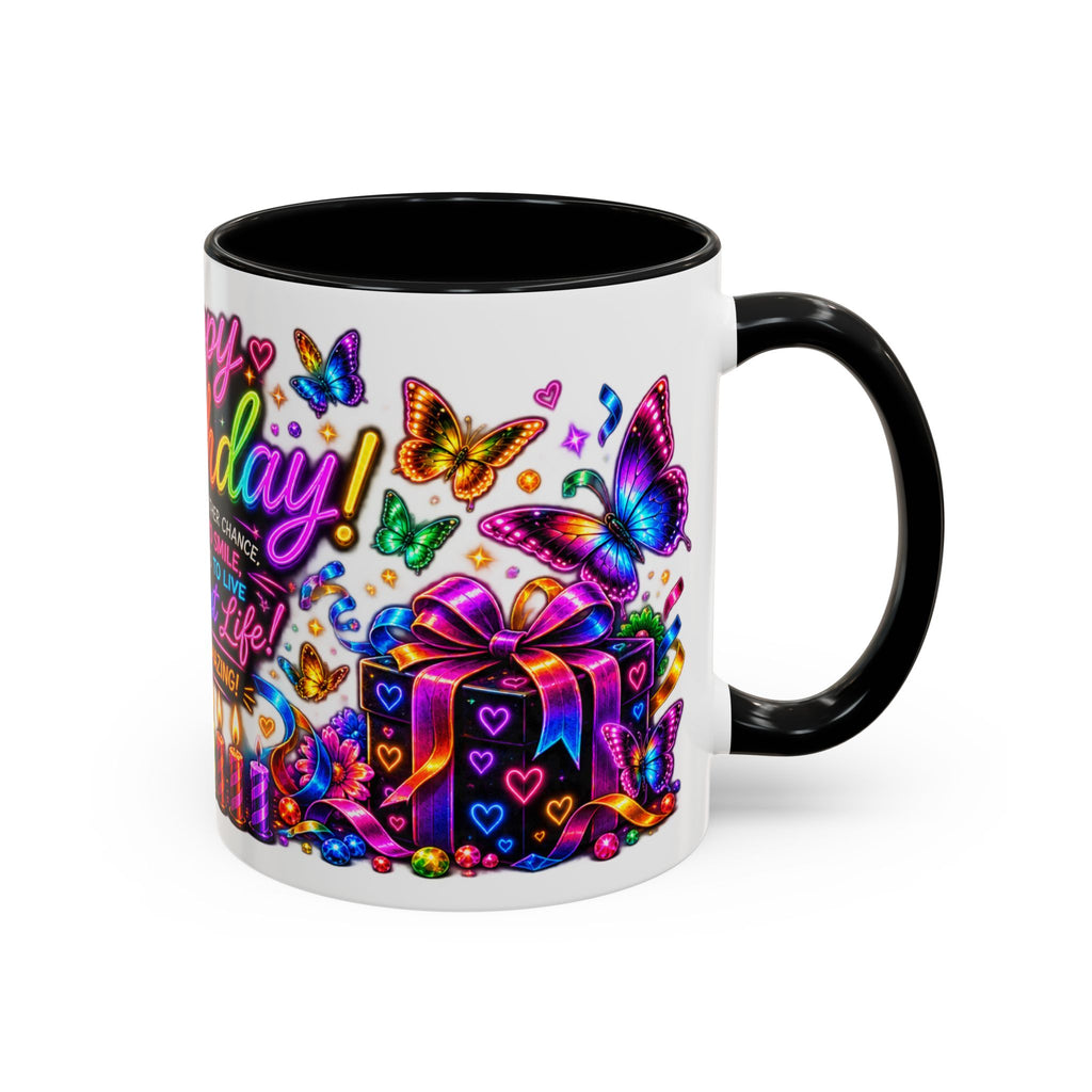 Birthday Coffee Mug – Colorful "Happy Birthday" Gift Mug with Butterflies & Candles