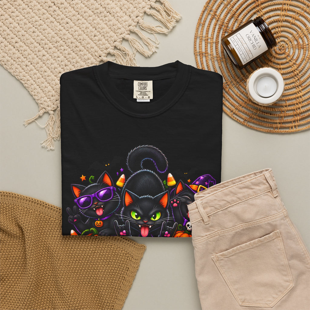 Midnight Mischief Halloween T-Shirt – Funny Black Cat Graphic Tee