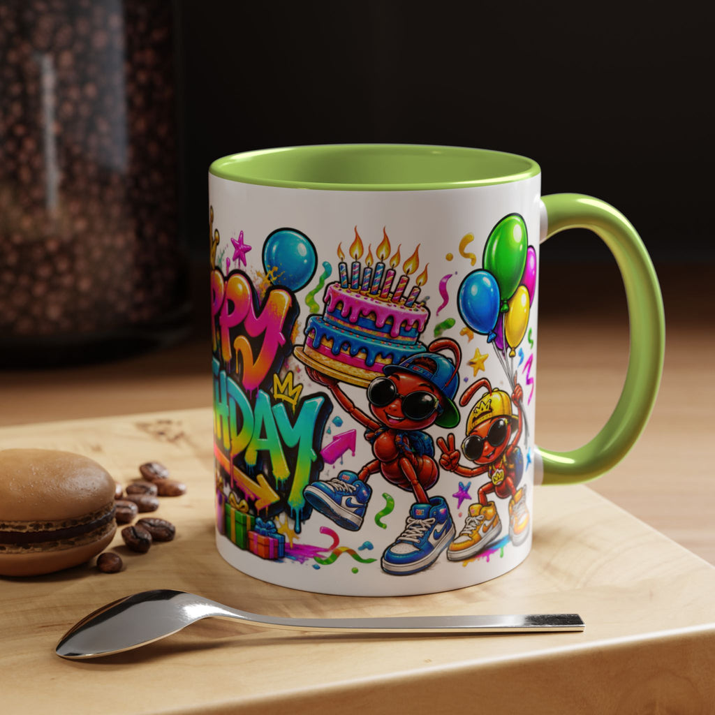 Happy Birthday Accent Coffee Mug - Colorful Graffiti Party Design (11 oz)