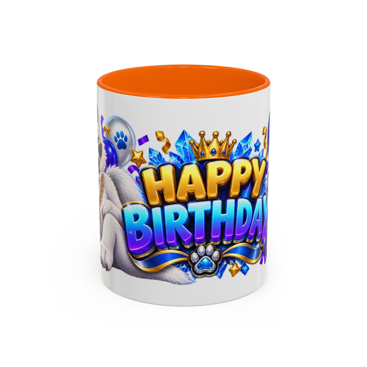 White Wolf Happy Birthday Mug – Blue Purple & Gold Birthday Gift – FestoraShop White Coffee Mug