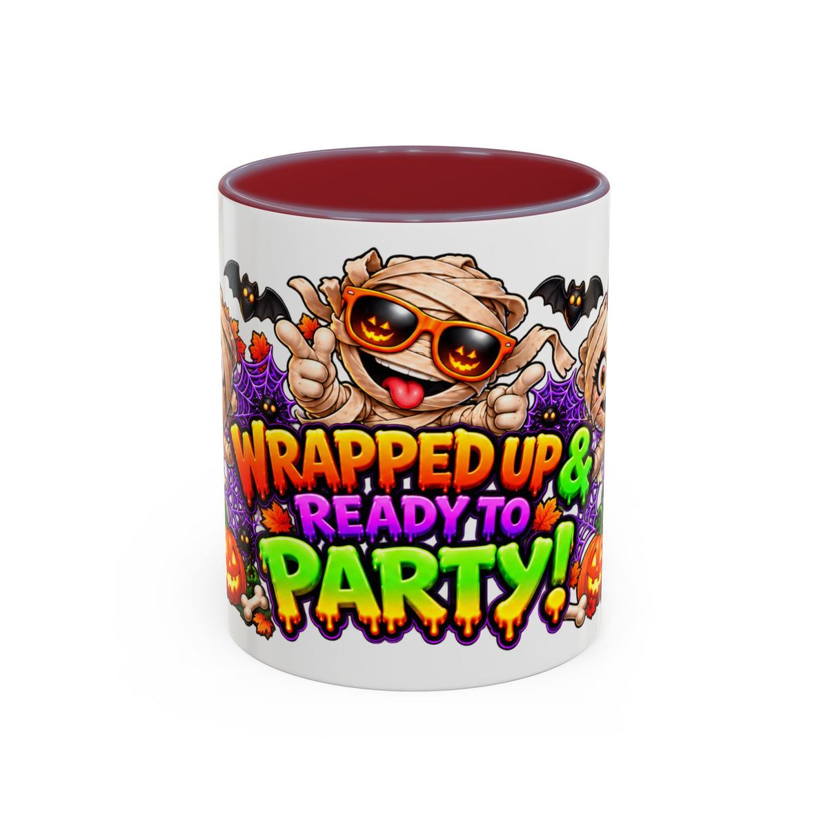 Wrapped Up & Ready to Party White Mug – Funny Mummies & Spooky Party Design