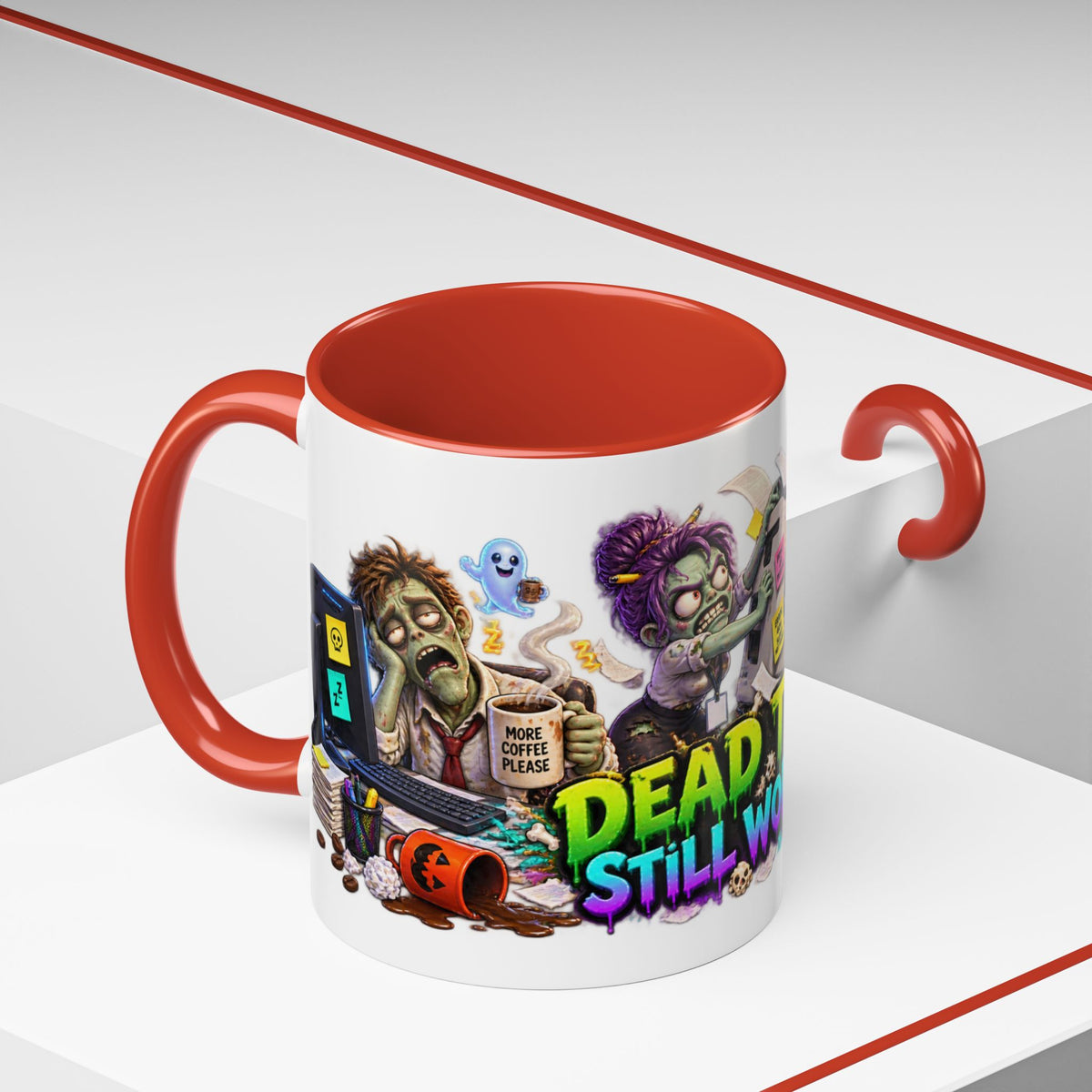 Dead Tired Still Working Zombie Office Halloween White Mug