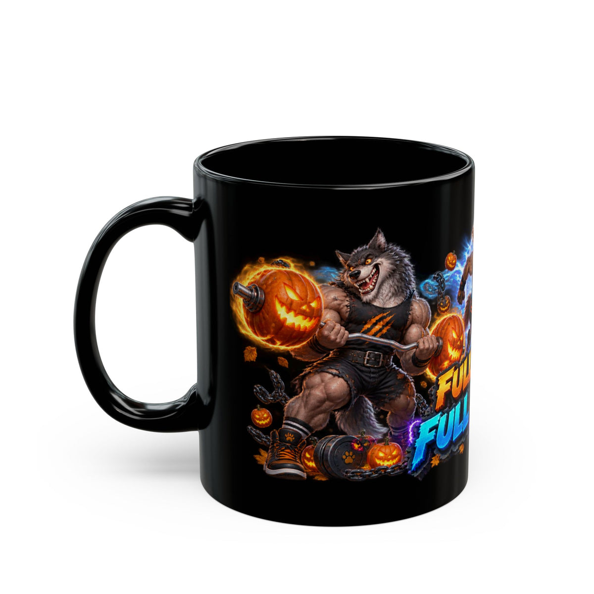 Full Moon Full Power Werewolf Gym Halloween Black Mug