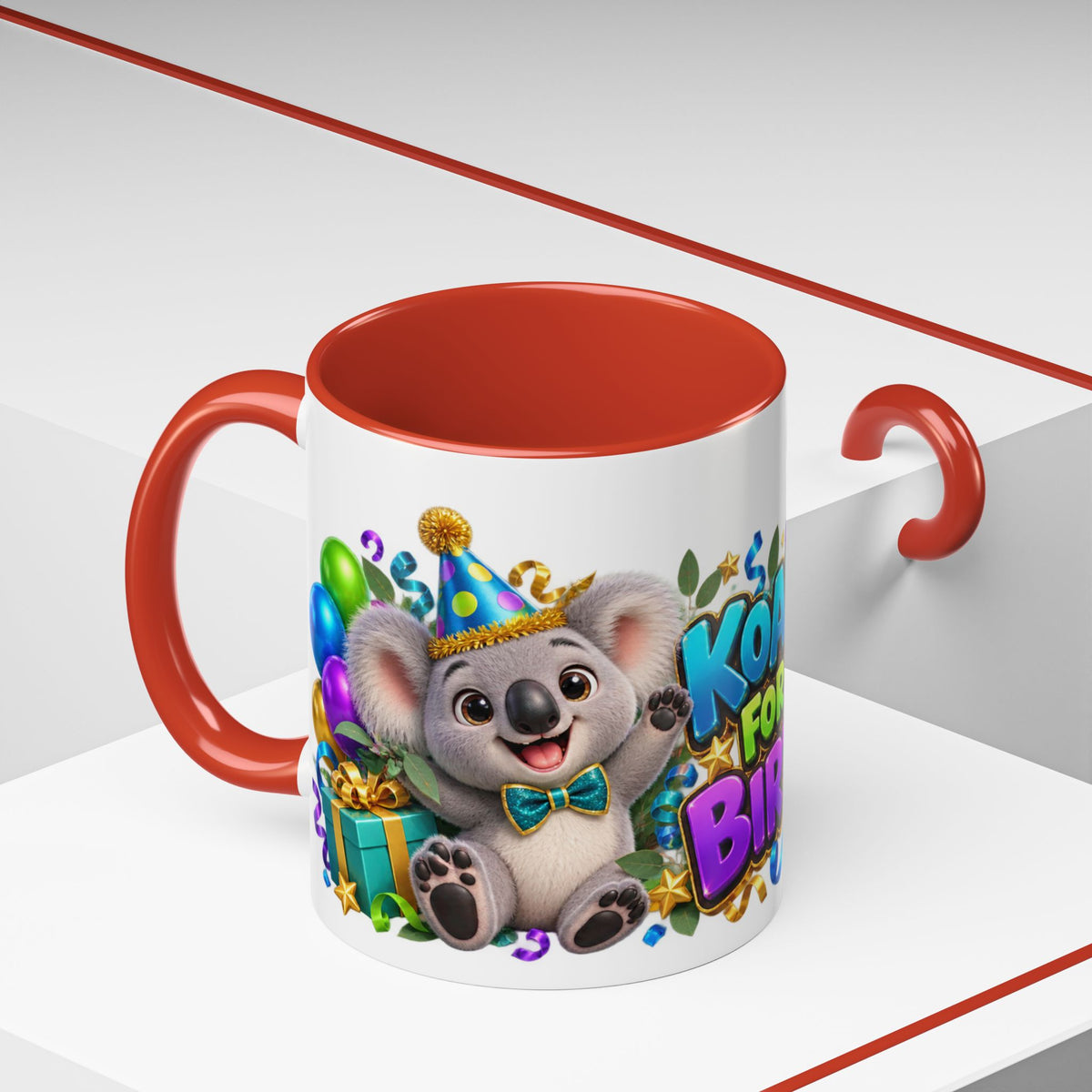Koala-Fied for a Great Birthday White Mug – Cute Koala Birthday Cup, Colorful Fun Party Gift