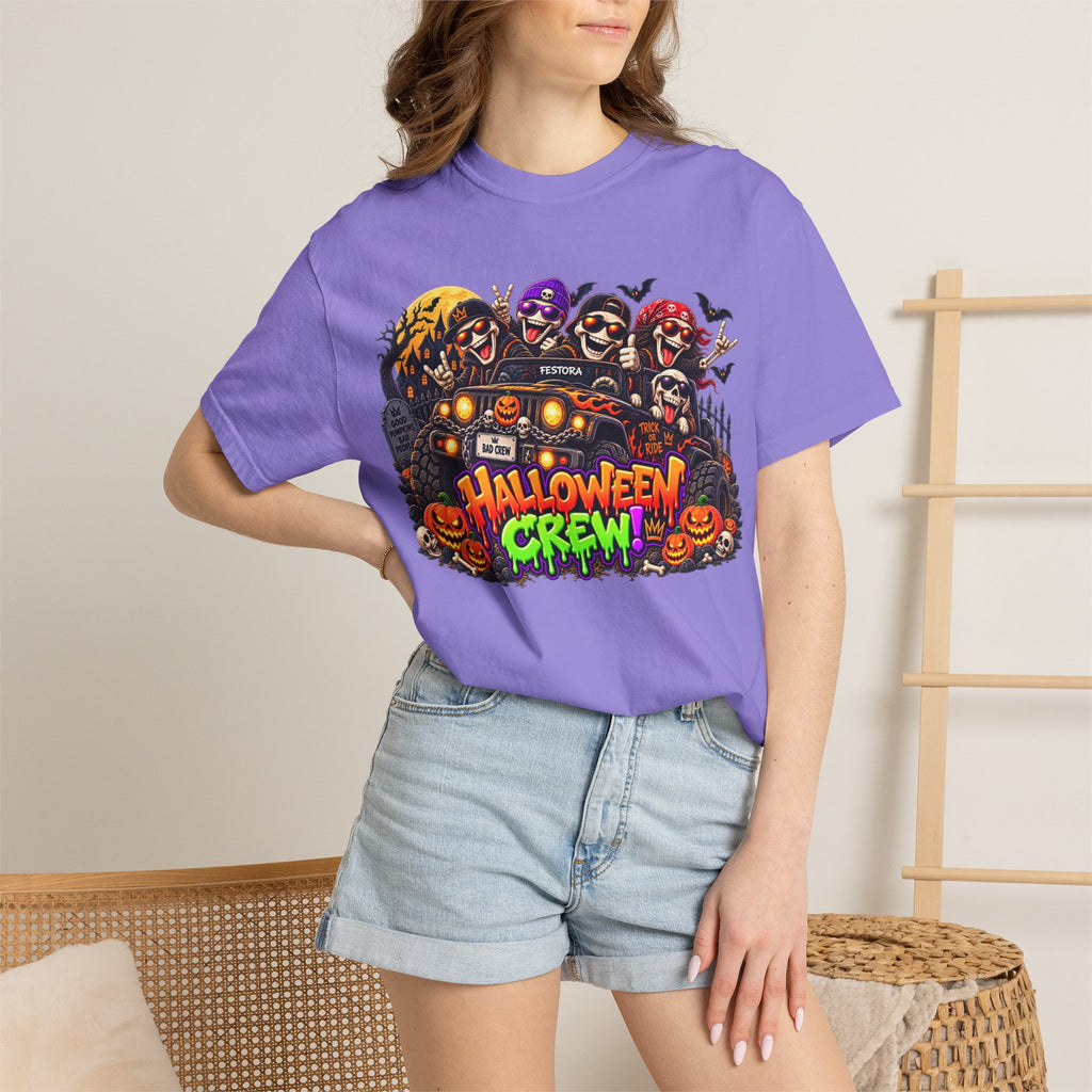 Halloween Crew T-Shirt – Skeleton Jeep Spooky Graphic Tee