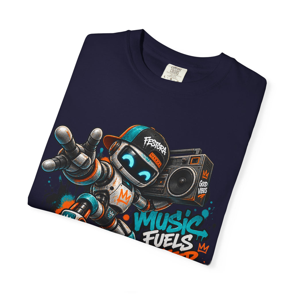 Music Fuels Better Days T-Shirt — Retro Robot Boombox Streetwear